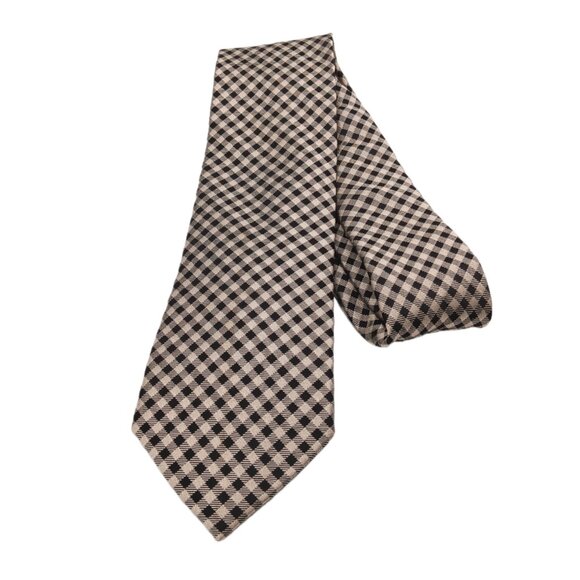 Michael Kors Silk Tie Men’s 60” Black Taupe Gingham Plaid Western Preppy Classic - Picture 2 of 3